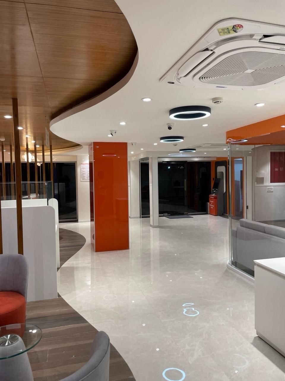 Row of staff workstations